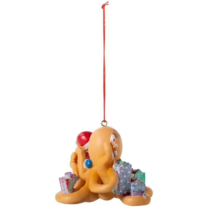 CAPESHORE Necklaces Handpainted Octopus with Santa Polyresin Christmas Ornament