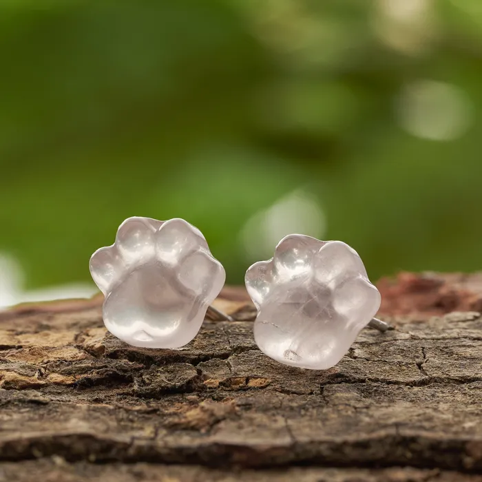 Carved Rose Quartz Paw Studs Chadds Ford Jewelry Earrings