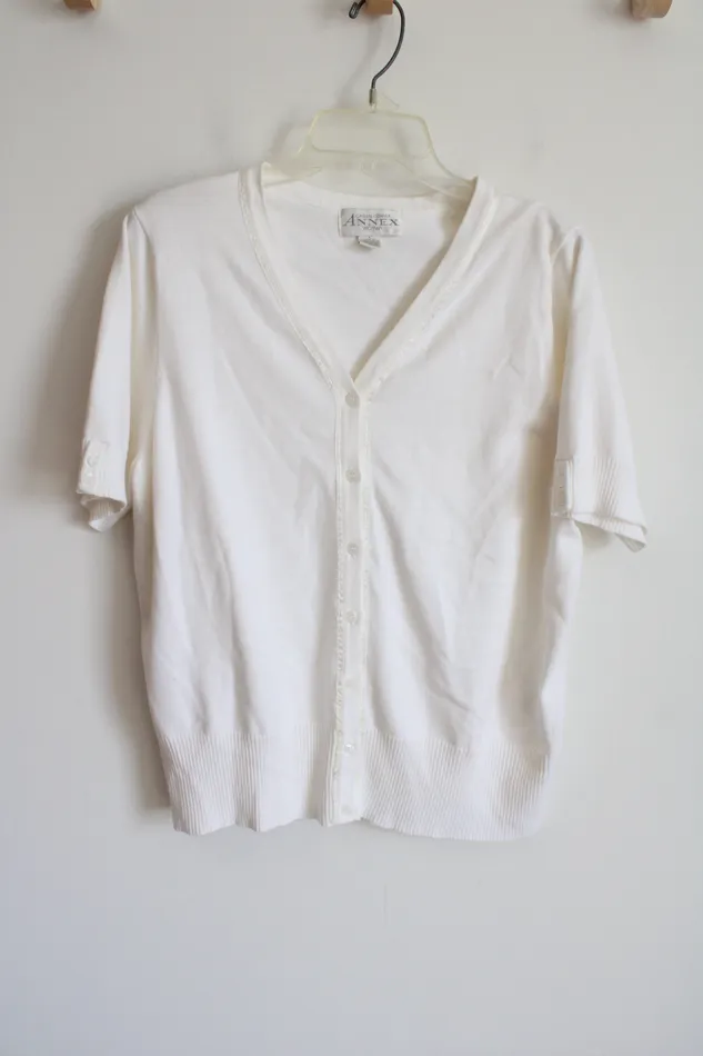 Casual Corner Rings Casual Corner Annex White Button Down Short Sleeved Cardigan Sweater Top XL Casual Corner Rings Casual Corner Annex White Button Down Short Sleeved Cardigan Sweater Top XL
