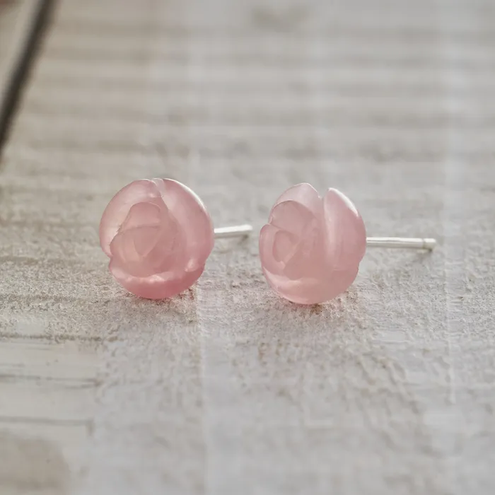 Chadds Ford Jewelry Earrings Carved Quartz Rose Studs