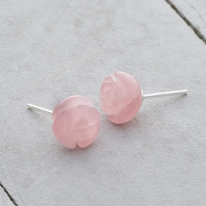 Chadds Ford Jewelry Earrings Carved Quartz Rose Studs