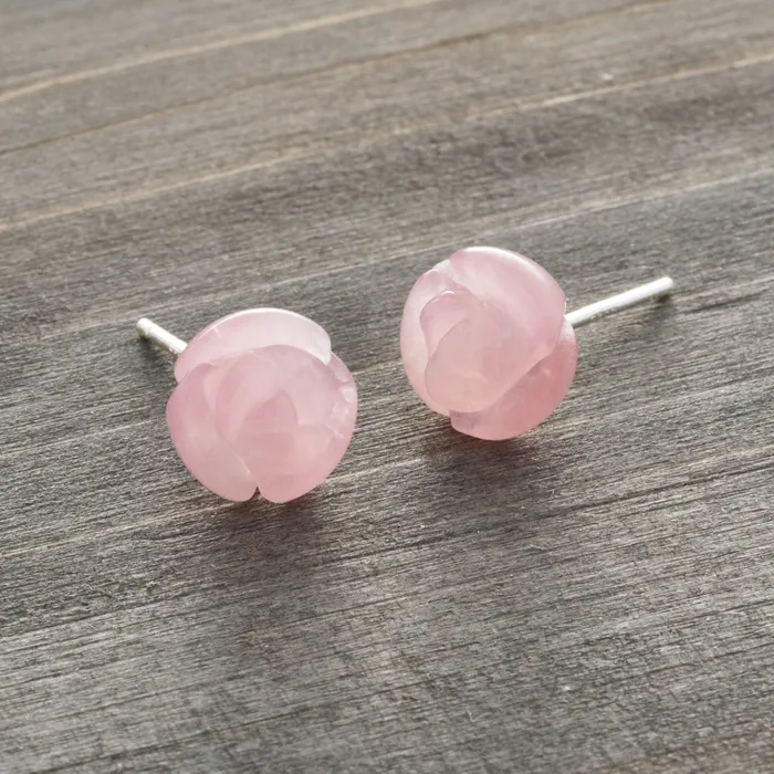 Chadds Ford Jewelry Earrings Carved Quartz Rose Studs