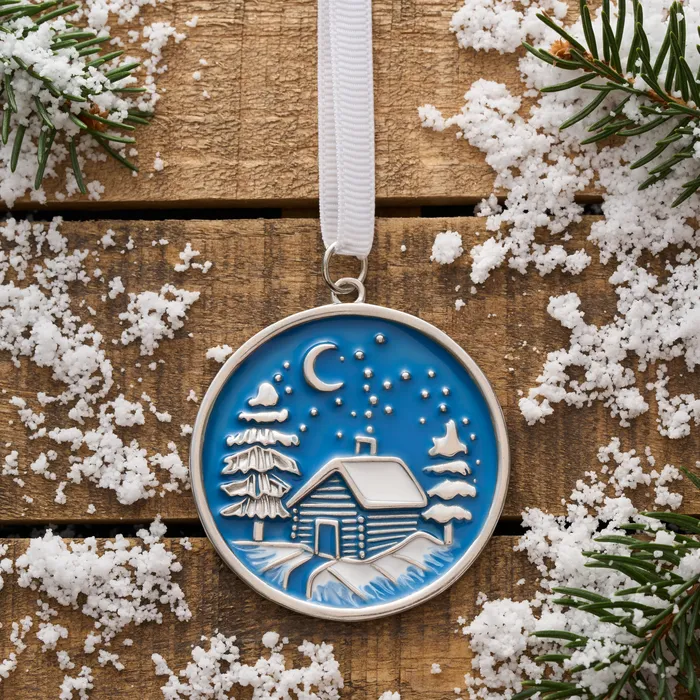 Chadds Ford Jewelry Rings Snowy Forest Log Cabin Ornament