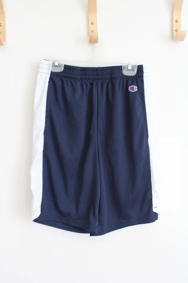 Champion Navy White Athletic Shorts Youth L 1416 Champion Rings