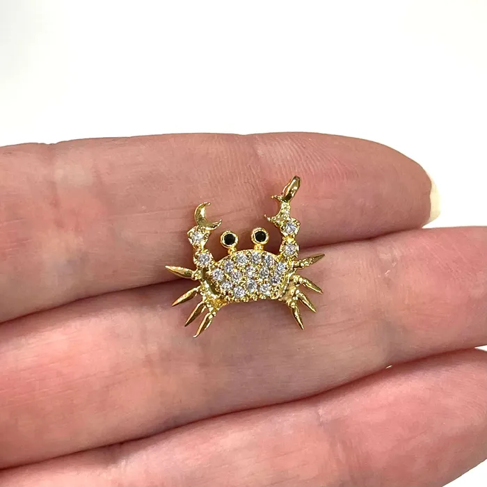 Charm Necklaces 24Kt Gold Plated CZ Micro Pave Crab Charm Peppy Beads