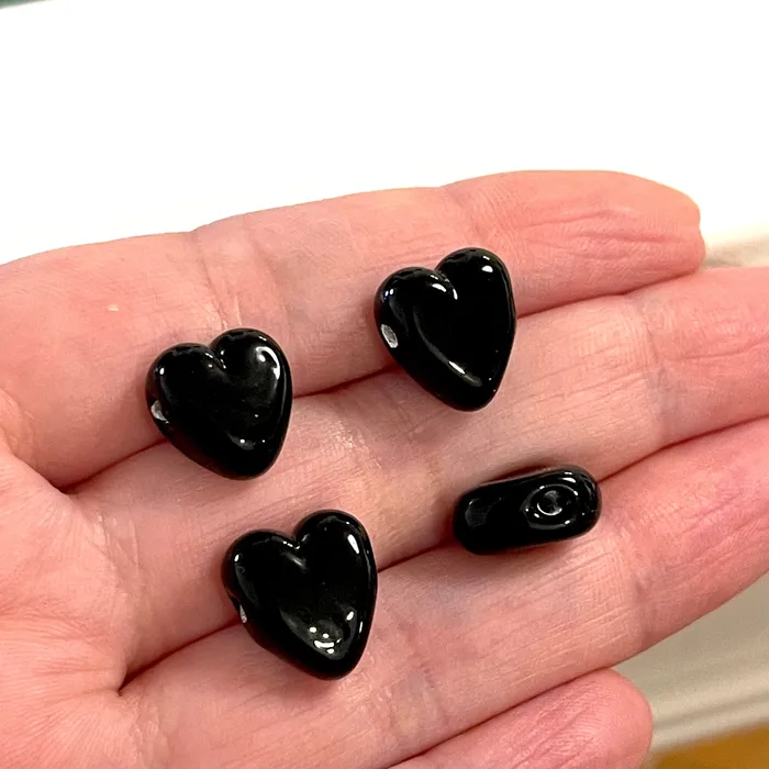 Charm Necklaces Peppy Beads Hand Made Murano Glass Black Heart Charm