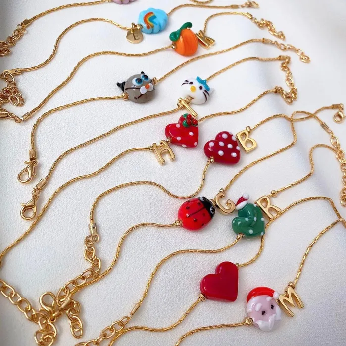 Charm Necklaces Peppy Beads Hand Made Murano Glass Black Heart Charm