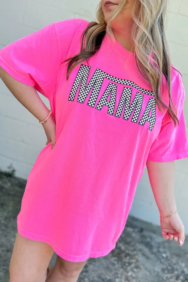 Checker Mama Graphic Tee Neon Pink JL Franklins Earrings