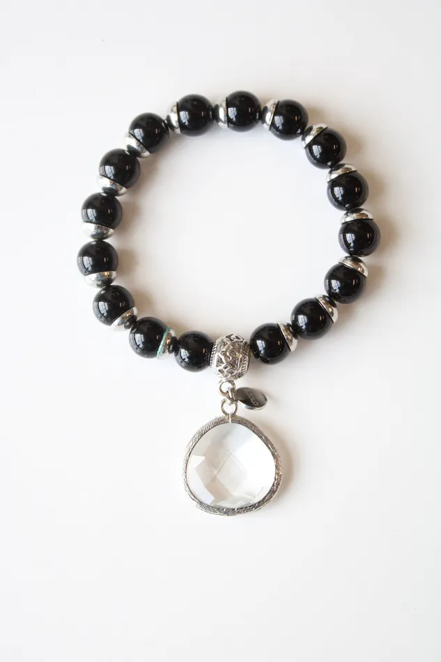 Chicos Chicos Black Beaded Cut Glass Pendant Bracelet Bracelets