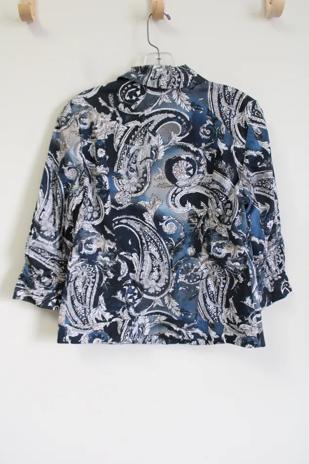 Chicos Necklaces Chicos Blue Tan Paisley Zip Down Light Jacket 0 S