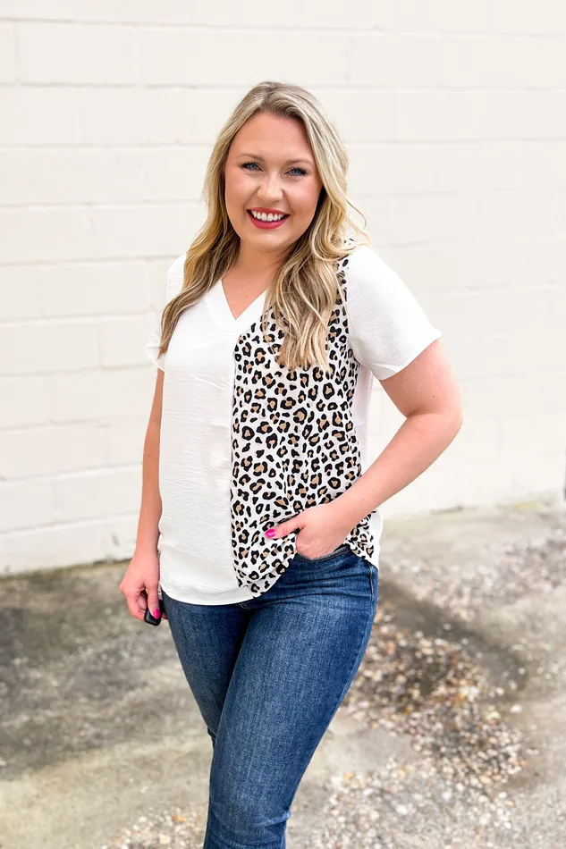 Cotton Bleu RESTOCK The Wild Side Color Block Leopard Top White Necklaces