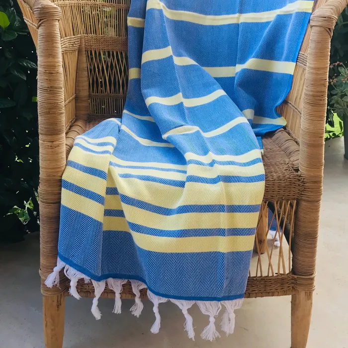 COTTON COMPANY Turkish Towel Blue and Yellow Herringbone Weave Rings