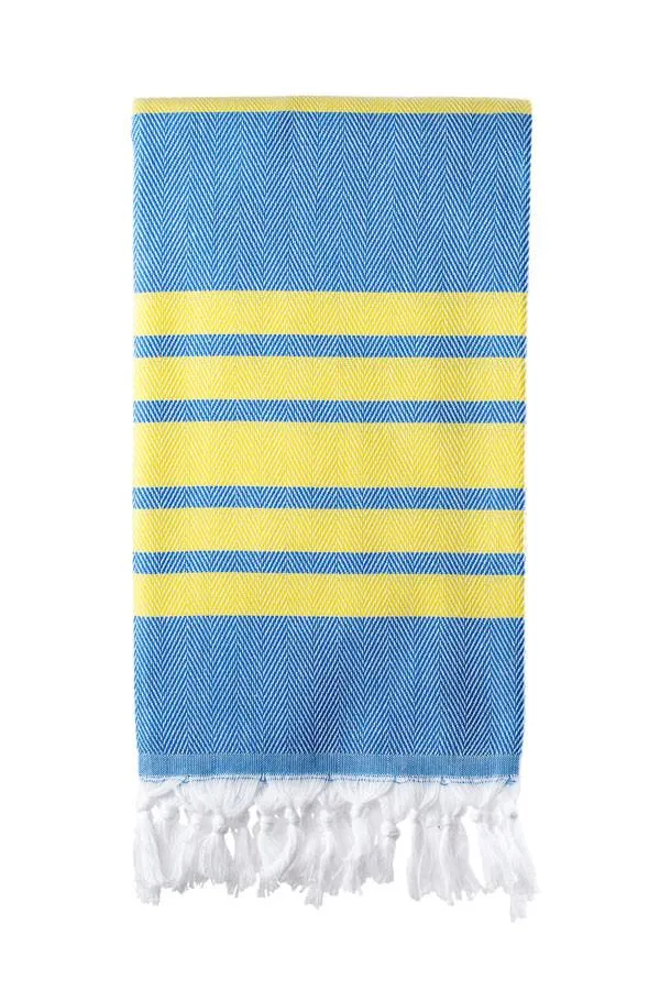 COTTON COMPANY Turkish Towel Blue and Yellow Herringbone Weave Rings