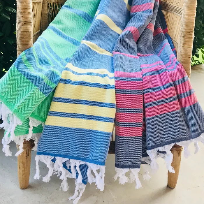 COTTON COMPANY Turkish Towel Blue and Yellow Herringbone Weave Rings