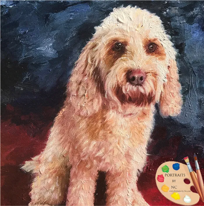 Custom Painted Labradoodle Portrait in Oil Portraits by NC Necklaces