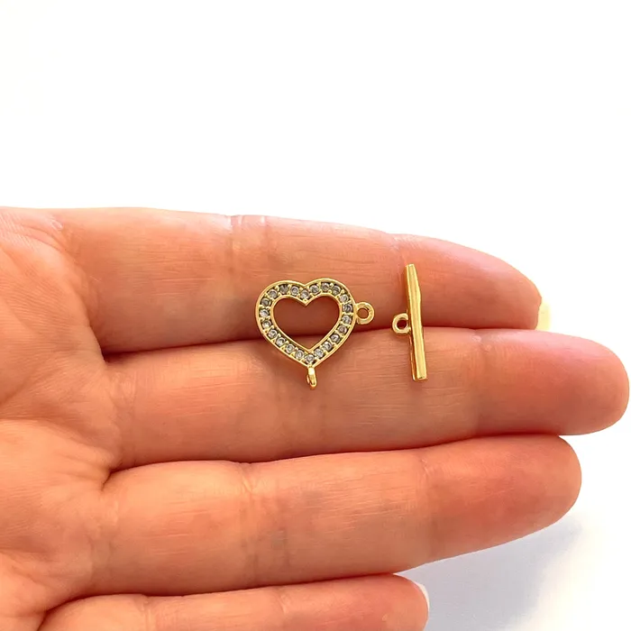 CZ Micropave Gold Toggle Clasp 24Kt Gold Plated Brass CZ Micropave Toggle Clasp with Second Open Loop Peppy Beads Rings