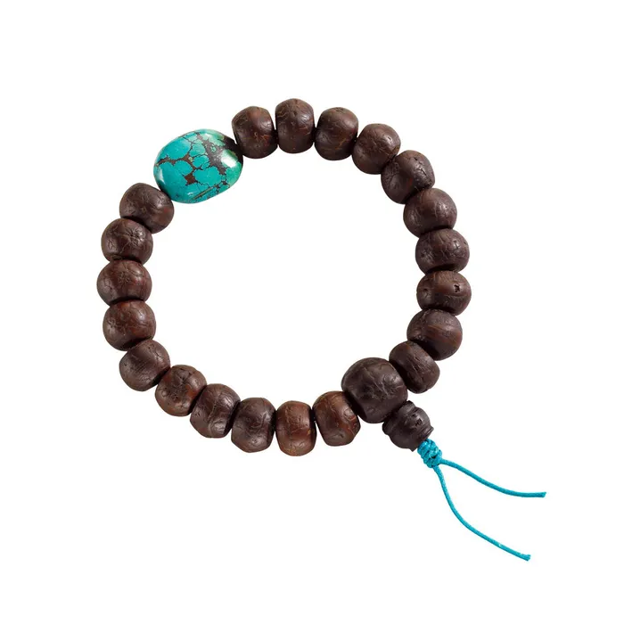DC Necklaces Nepali Bodhi Seed Stretchy Mala with Turquoise Nugget