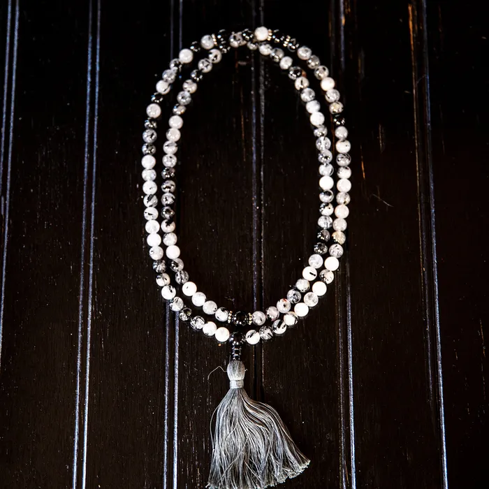 Drukomalas Necklaces Tourmalated Quartz with Black Onyx Mala