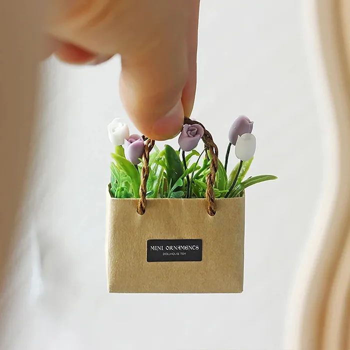DS Earrings Miniature Tulip Flower Arrangement In Paper Bag
