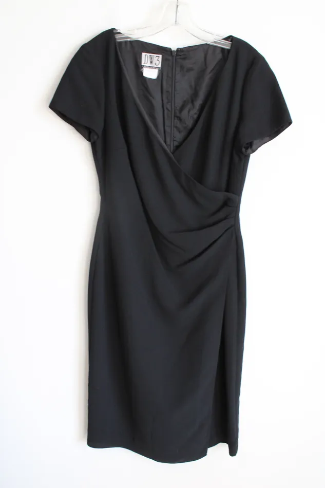 DW3 For David Warren Black Wrap Vintage Fitted Dress 8 DW3 Necklaces