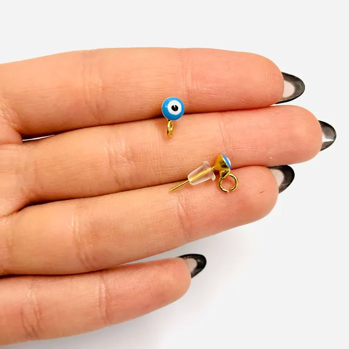 Earrings 24Kt Gold Plated 55mm Evil Eye Ball Post Earring Ball Stud Earring With Loop 2 Pcs in a Pack Peppy Beads Earrings 24Kt Gold Plated 55mm Evil Eye Ball Post Earring Ball Stud Earring With Loop 2 Pcs in a Pack Peppy Beads