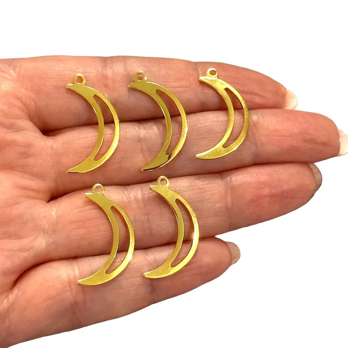 Earrings 24Kt Gold Plated Crescent Charms 5 pcs in a pack Peppy Beads