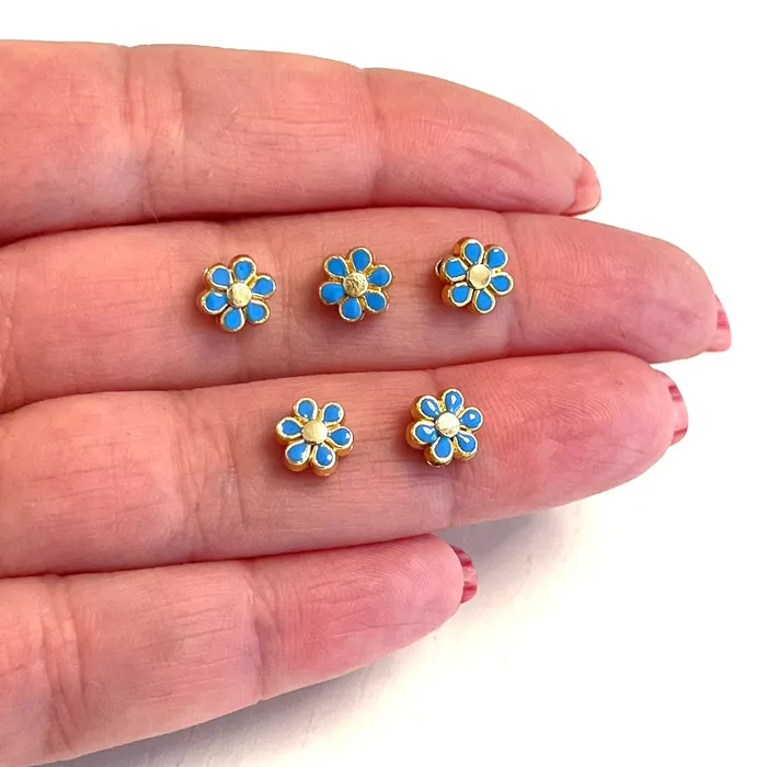 Earrings 24Kt Gold Plated Double Side Blue Enamelled Daisy Charms 5 pcs in a pack Peppy Beads Earrings 24Kt Gold Plated Double Side Blue Enamelled Daisy Charms 5 pcs in a pack Peppy Beads