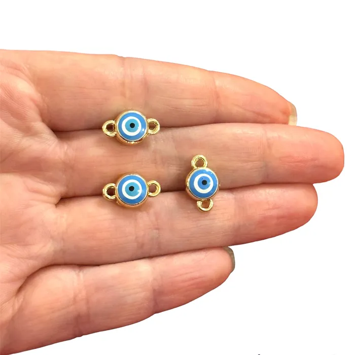 Earrings 24Kt Gold Plated Double Sided Enamelled Evil Eye Connector Charms 3 pcs in a pack Peppy Beads Earrings 24Kt Gold Plated Double Sided Enamelled Evil Eye Connector Charms 3 pcs in a pack Peppy Beads