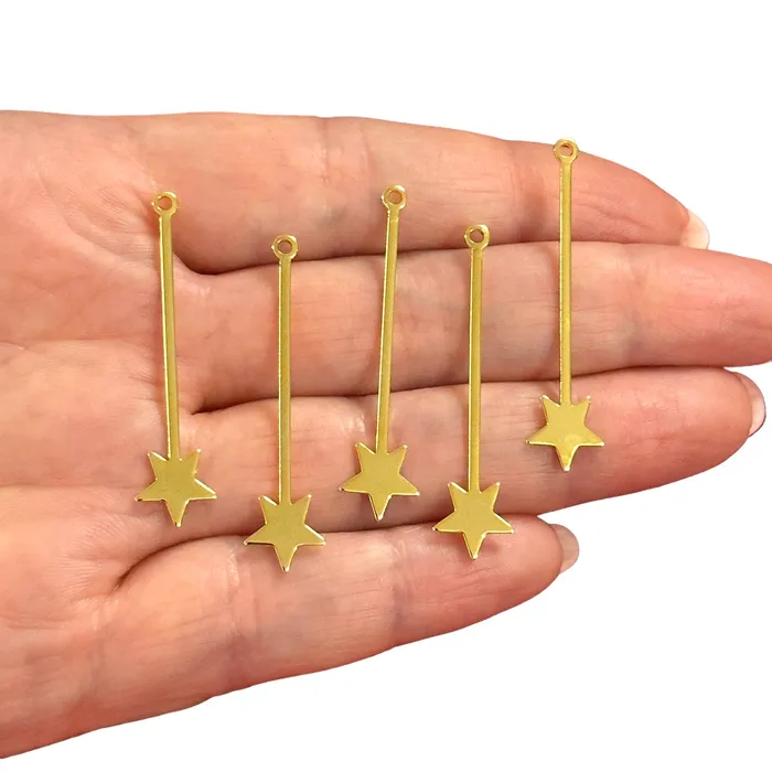 Earrings 24Kt Gold Plated Star Stick Charms5 pcs in a pack Peppy Beads