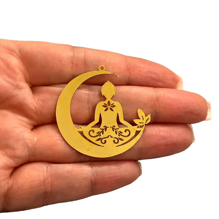 Earrings 24Kt Gold Plated Yoga Girl Crescent Charm Laser Cut Yoga Girl Crescent Charm Peppy Beads Earrings 24Kt Gold Plated Yoga Girl Crescent Charm Laser Cut Yoga Girl Crescent Charm Peppy Beads