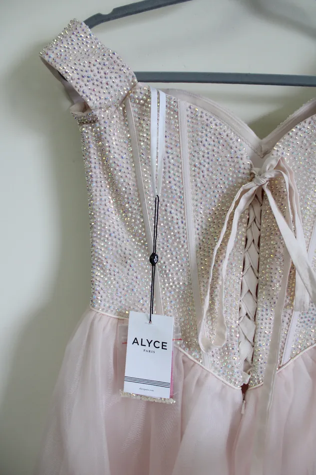 Earrings Alyce NEW Alyce Paris Corset Tulle French Pink Beaded Dress 10