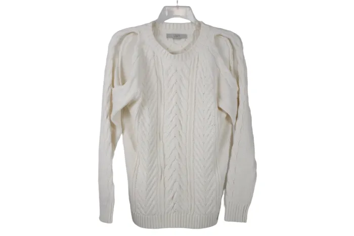 Earrings Ann Taylor LOFT LOFT Cream Knit Cold Shoulder Sweater M