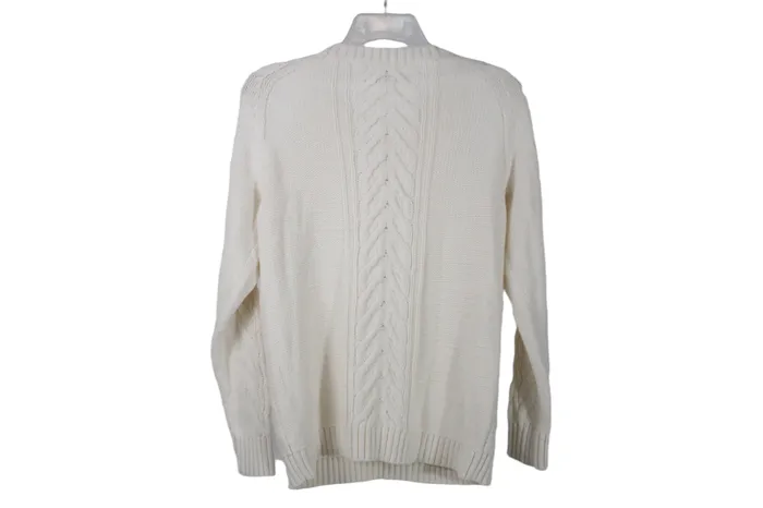 Earrings Ann Taylor LOFT LOFT Cream Knit Cold Shoulder Sweater M
