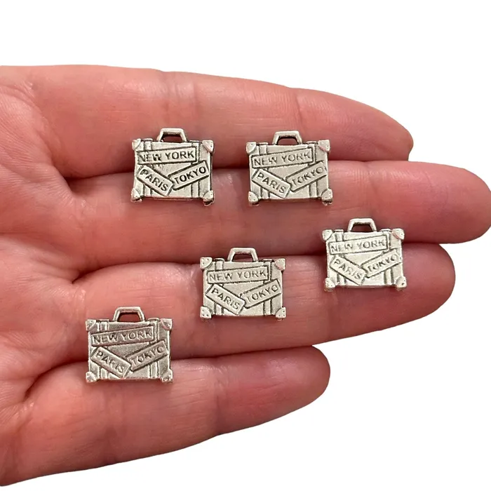 Earrings Antique Silver Plated Luggage Charms Silver Travel Charms 5 pcs in a pack Peppy Beads Earrings Antique Silver Plated Luggage Charms Silver Travel Charms 5 pcs in a pack Peppy Beads