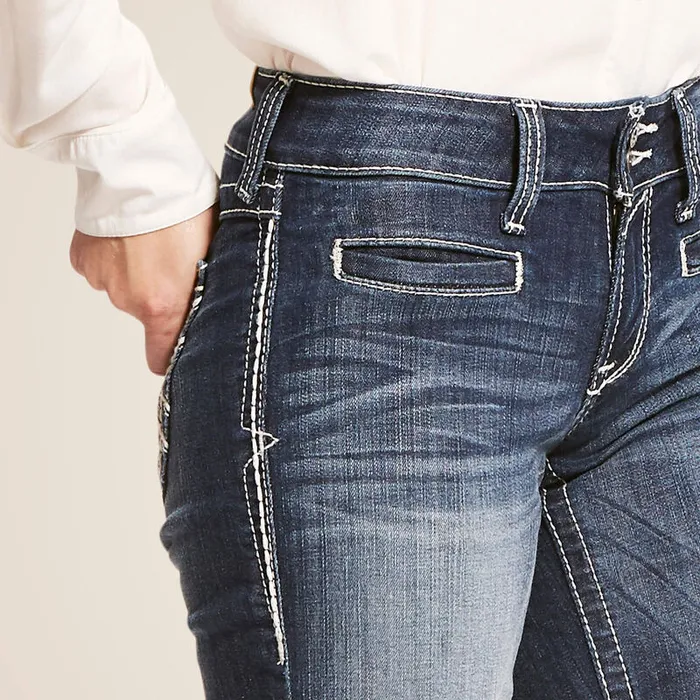 Earrings ARIAT WOMENS MID RISE TROUSER STRETCH ENTWINED WIDE LEG JEAN MARINE ARIAT CLOTHING