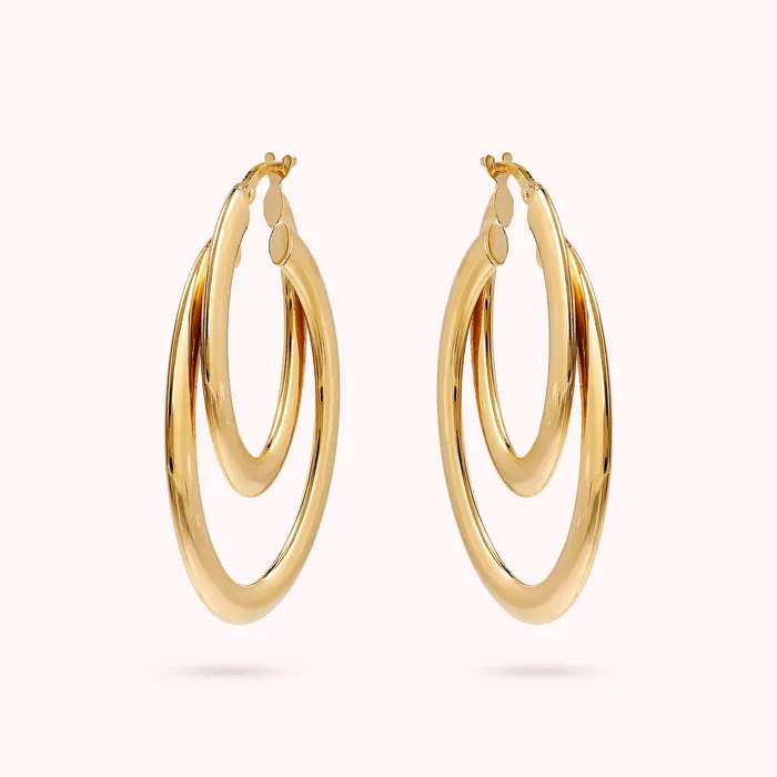 Earrings Bronzallure Orecchini Pendenti Golden Doppio Cerchio Sottili