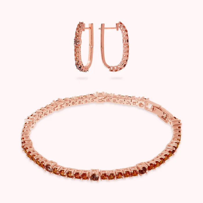 Earrings Bronzallure Set Bicolore Orecchini a Cerchio e Bracciale Tennis con Cubic Zirconia Marroni Earrings Bronzallure Set Bicolore Orecchini a Cerchio e Bracciale Tennis con Cubic Zirconia Marroni