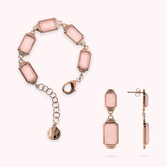 Earrings Bronzallure Set Bracciale e Orecchini Pendenti con Quarzo Rosa Rettangolare Earrings Bronzallure Set Bracciale e Orecchini Pendenti con Quarzo Rosa Rettangolare