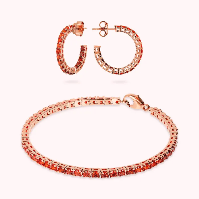 Earrings Bronzallure Set Orecchini a Cerchio Medi e Bracciale Tennis con Cubic Zirconia Rosse Effetto Dgrad Earrings Bronzallure Set Orecchini a Cerchio Medi e Bracciale Tennis con Cubic Zirconia Rosse Effetto Dgrad