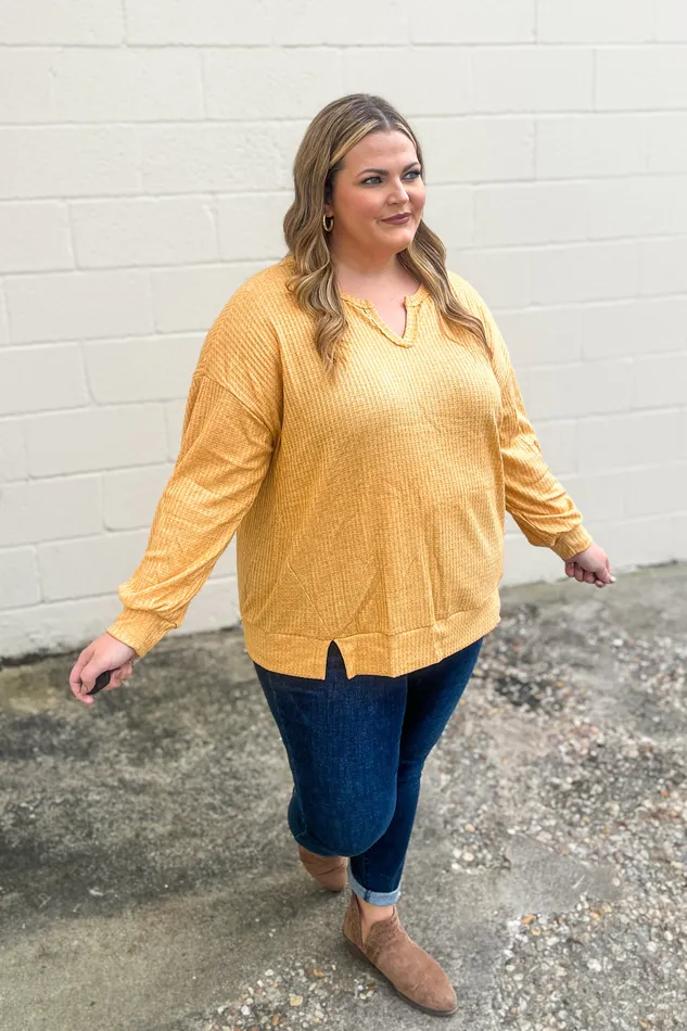 Earrings Dear Scarlett Try That Waffle Knit Top Mustard