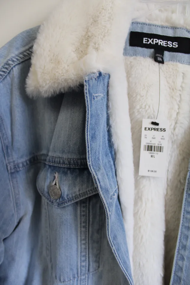 Earrings Express NEW Express Denim Sherpa Lined Jacket ML