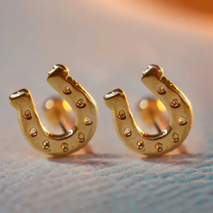 Earrings Gold Shield Aretes de Herraduras