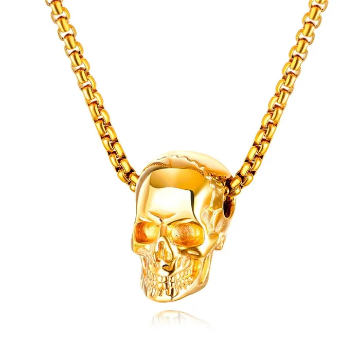 Earrings Gold Shield Cadenas para hombres con dije de calavera
