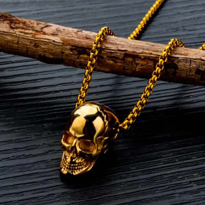 Earrings Gold Shield Cadenas para hombres con dije de calavera