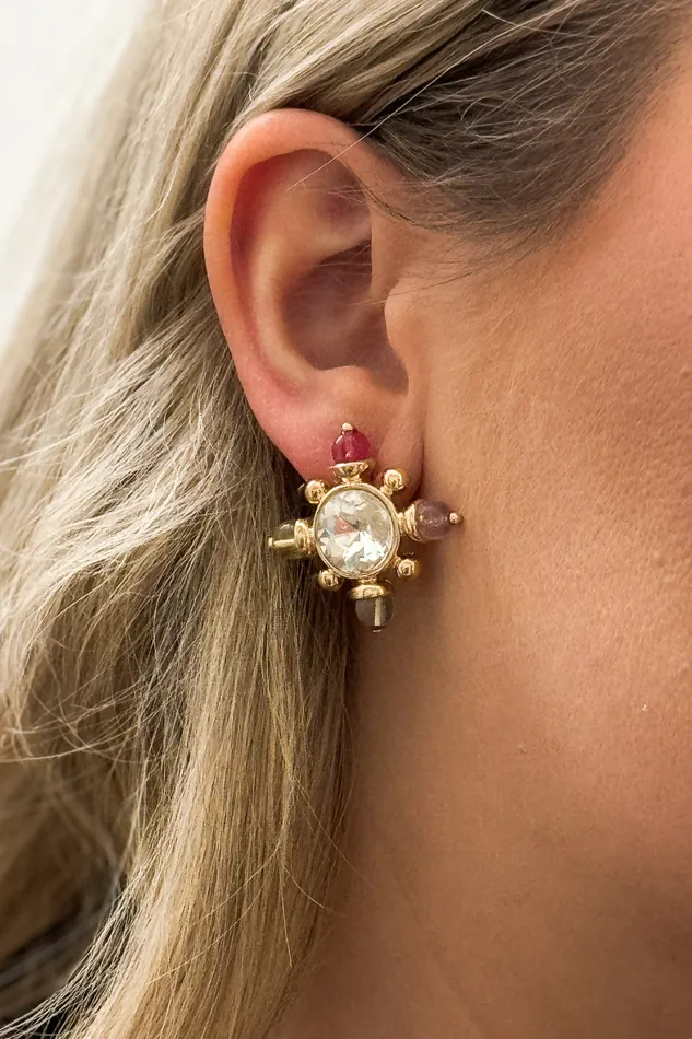 Earrings Golden Stella Jewel Square Stud Earrings MultiGold