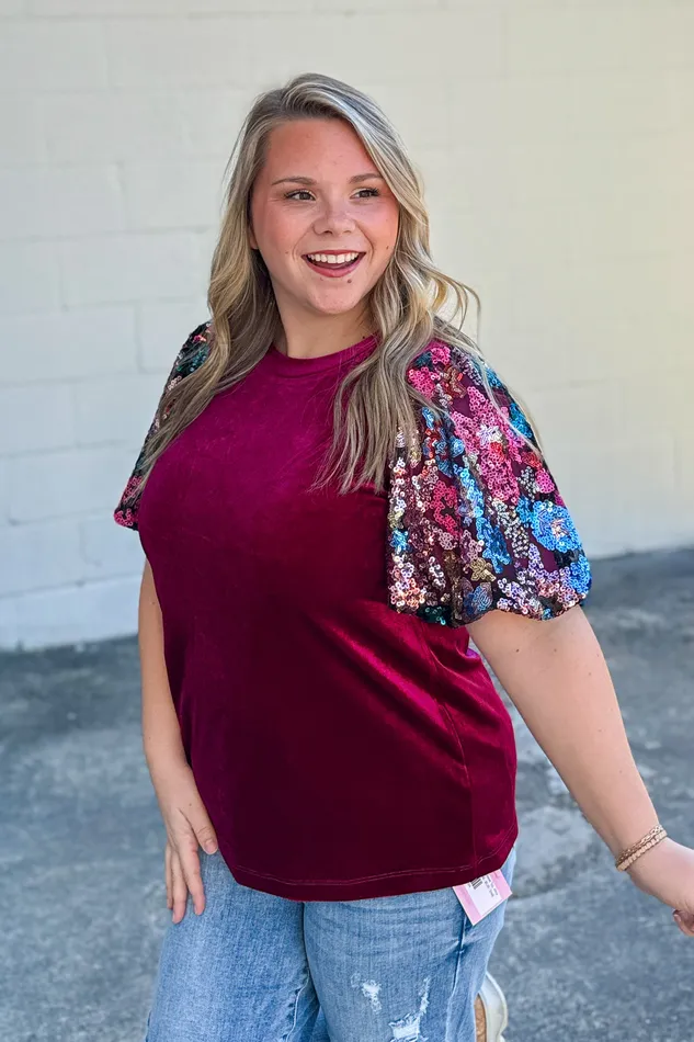 Earrings Haptics Under The Lights Sequin Sleeve Top Wine