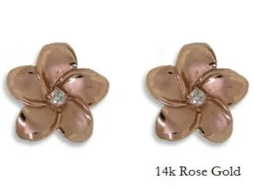 Earrings Island Fine Jewelry 14K Gold Plumeria Earrings with Diamond or Cubic Zirconia Accents