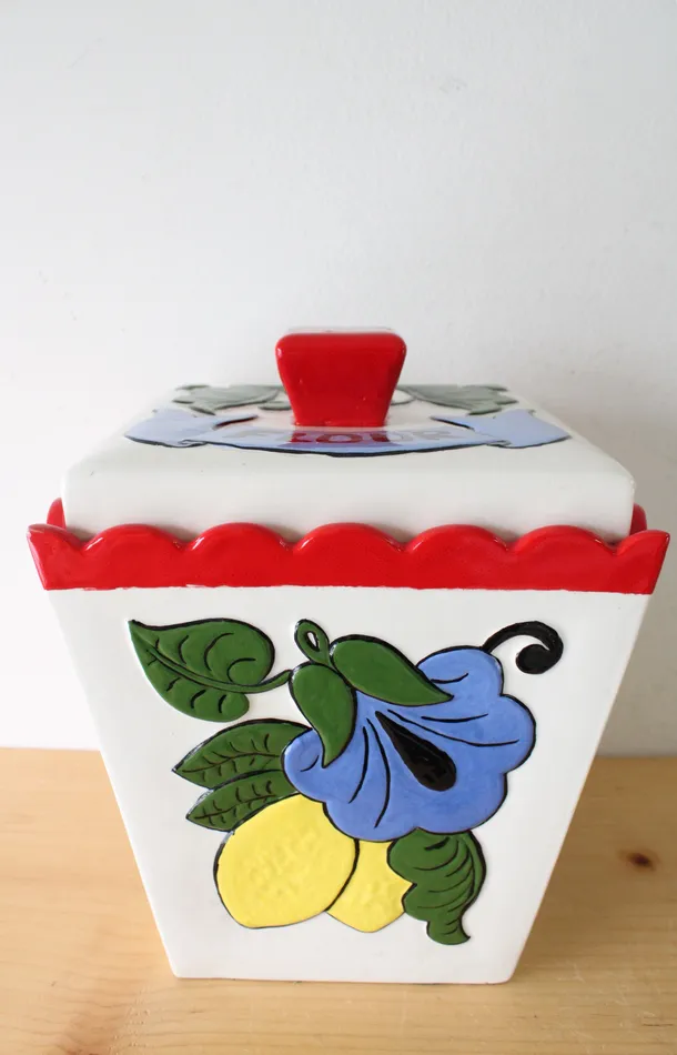 Earrings Jubilee Thrift Vintage JG Painted Flour Porcelain Cannister
