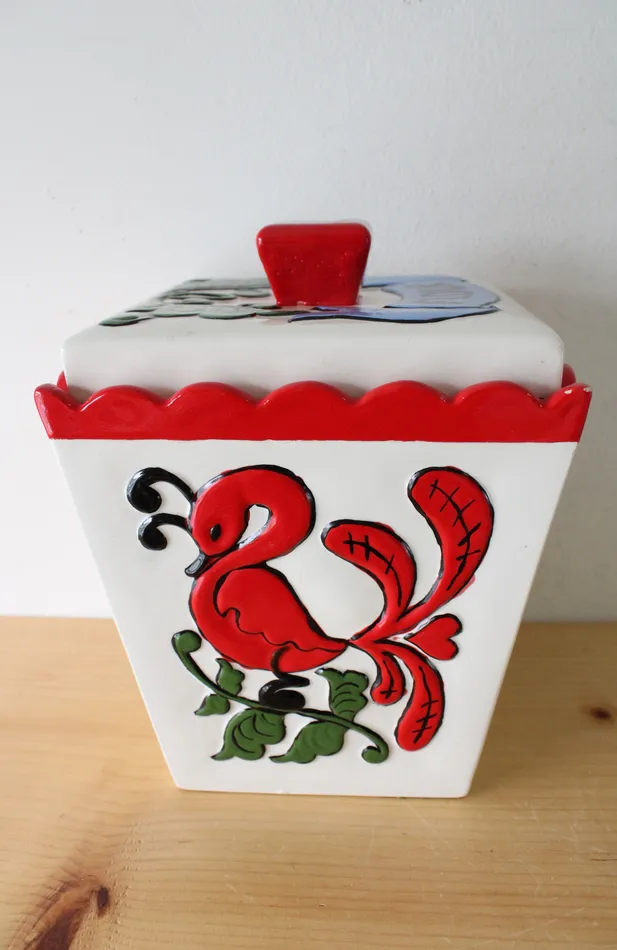 Earrings Jubilee Thrift Vintage JG Painted Flour Porcelain Cannister