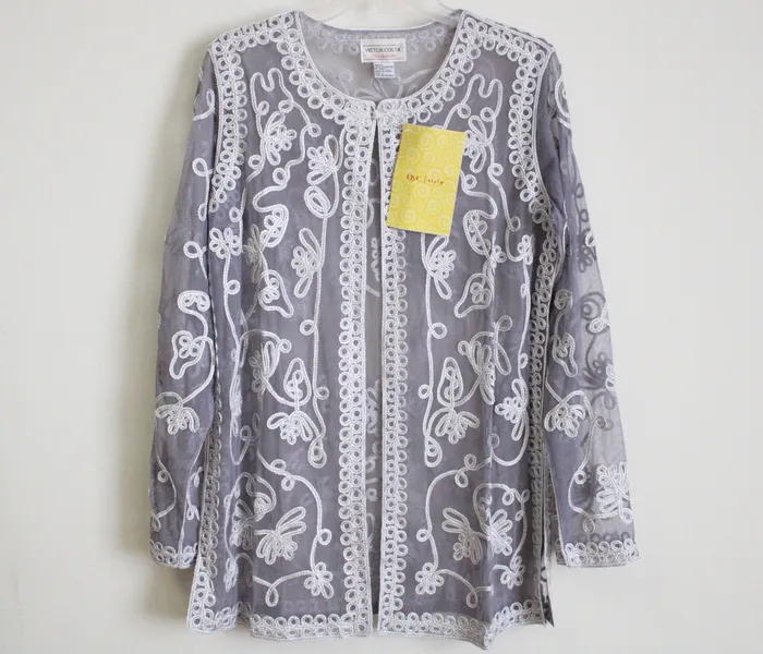 Earrings NEW Victor Costa Occasion Gray Embroidered Top L Victor Costa